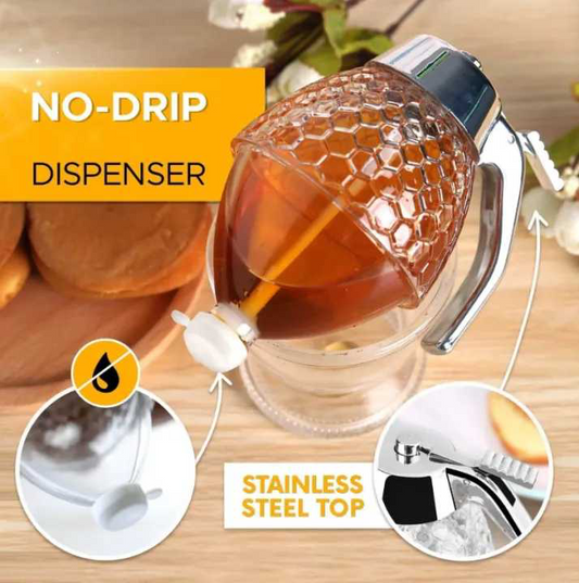 Honey Dispenser with Stand Honey Container, Syrup and Sugar Jar Pot, No Drip Honey Dispenser with High Capacity -1Pc
